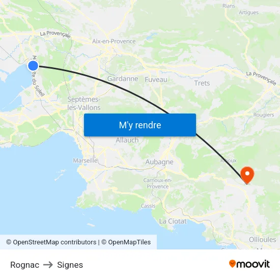 Rognac to Signes map