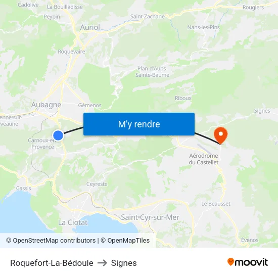 Roquefort-La-Bédoule to Signes map