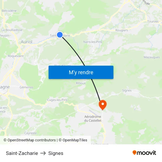 Saint-Zacharie to Signes map