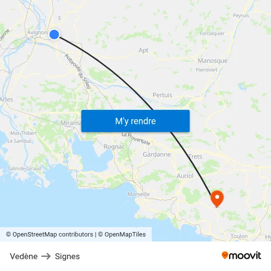Vedène to Signes map