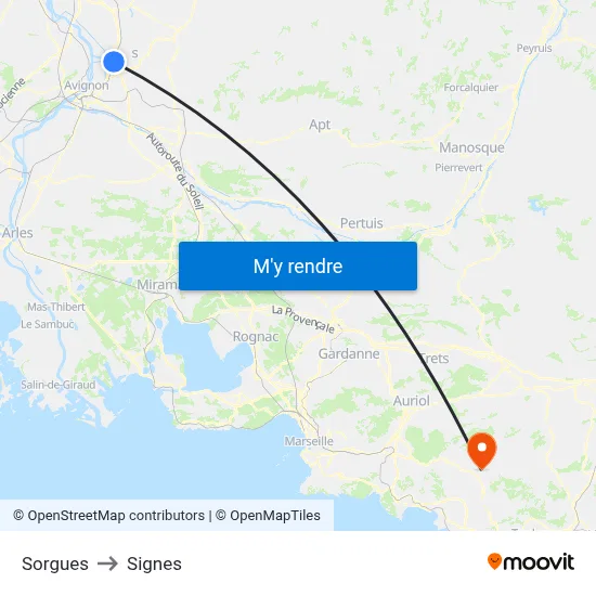 Sorgues to Signes map
