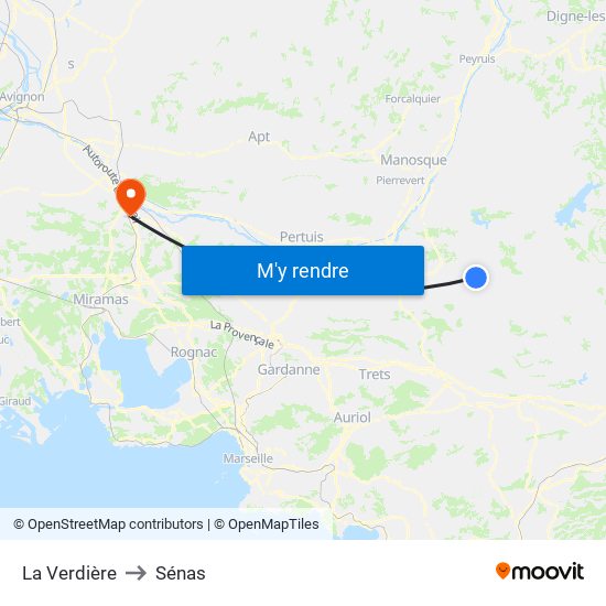 La Verdière to Sénas map