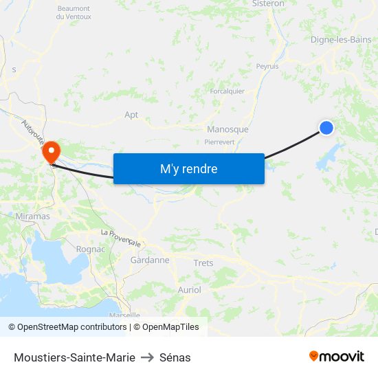 Moustiers-Sainte-Marie to Sénas map