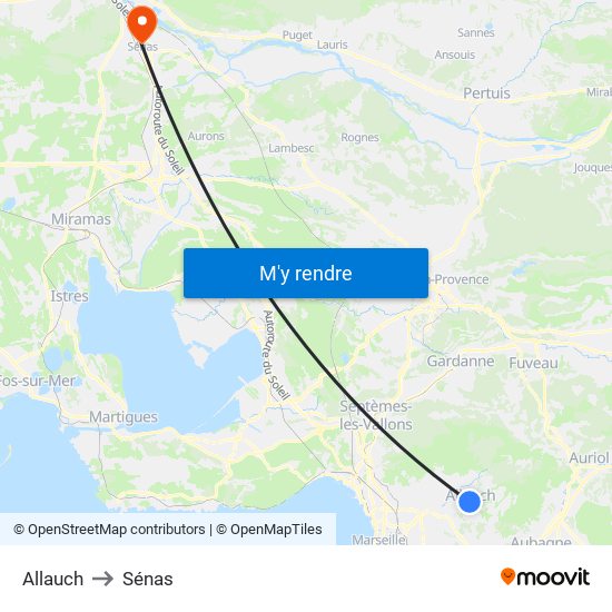 Allauch to Sénas map