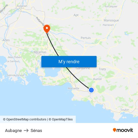 Aubagne to Sénas map