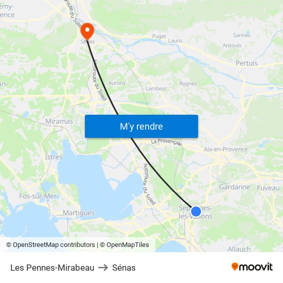 Les Pennes-Mirabeau to Sénas map