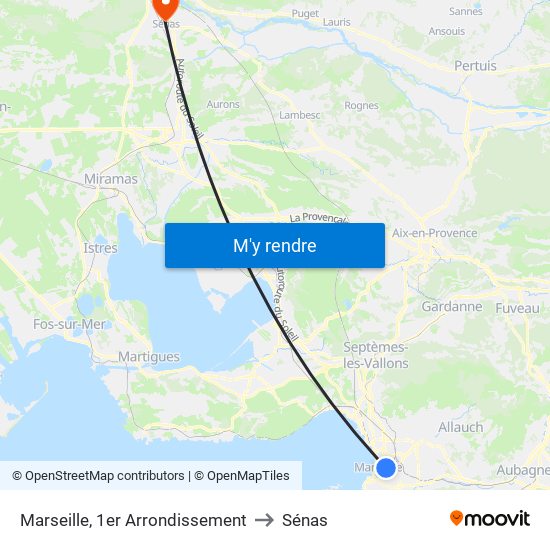 Marseille, 1er Arrondissement to Sénas map