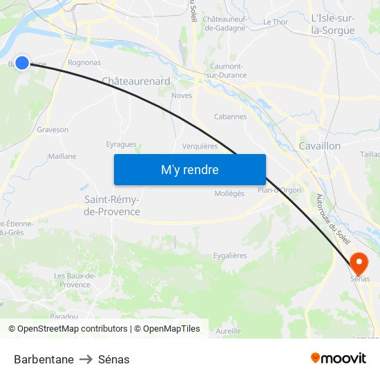 Barbentane to Sénas map