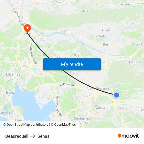 Beaurecueil to Sénas map