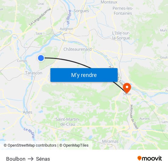 Boulbon to Sénas map