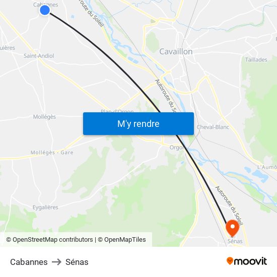 Cabannes to Sénas map