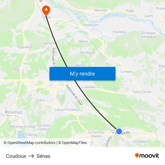 Coudoux to Sénas map