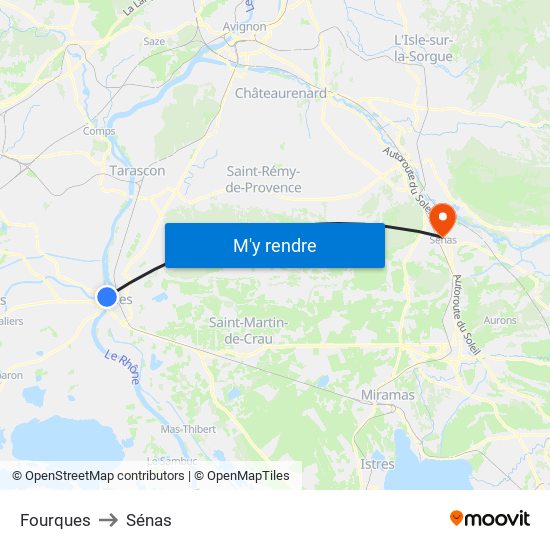 Fourques to Sénas map