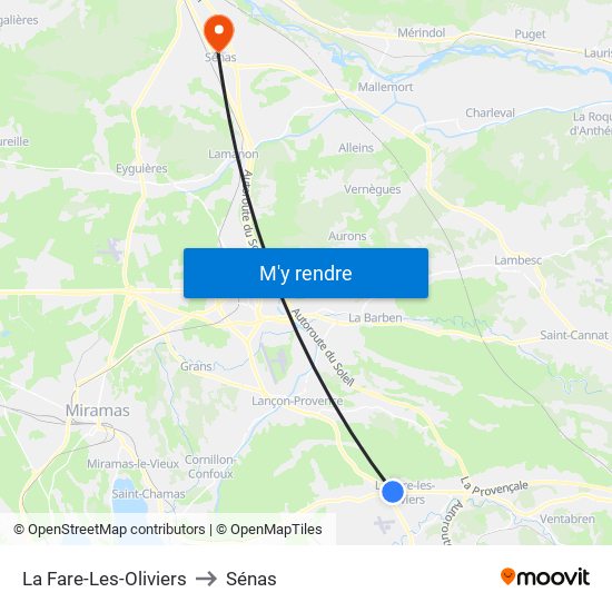 La Fare-Les-Oliviers to Sénas map