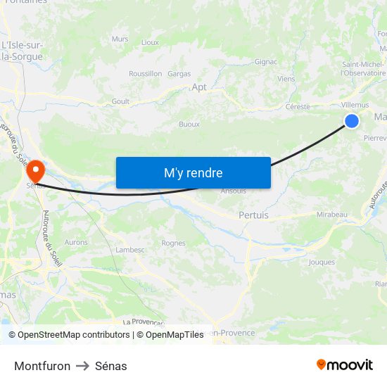Montfuron to Sénas map