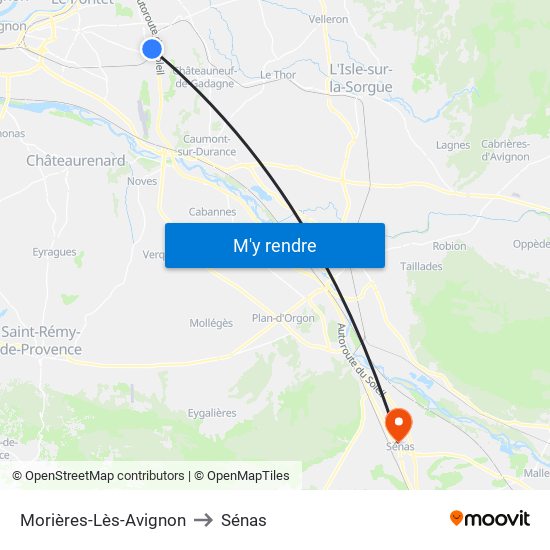 Morières-Lès-Avignon to Sénas map