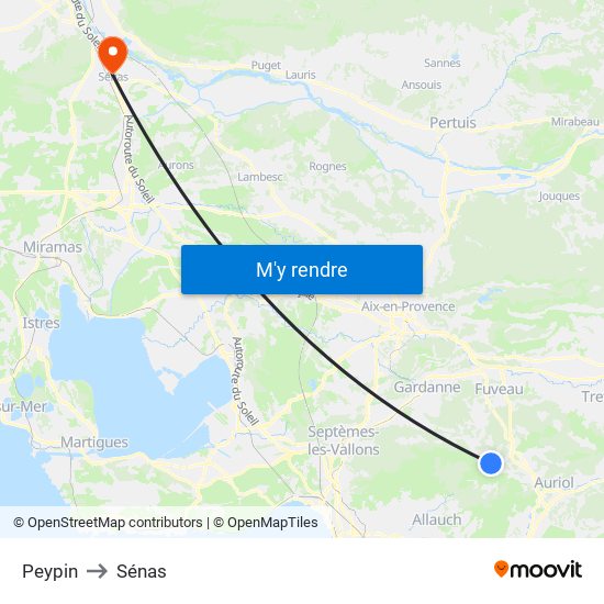Peypin to Sénas map