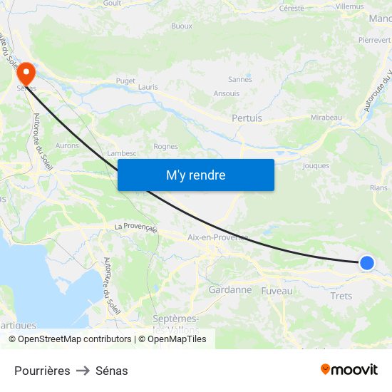 Pourrières to Sénas map