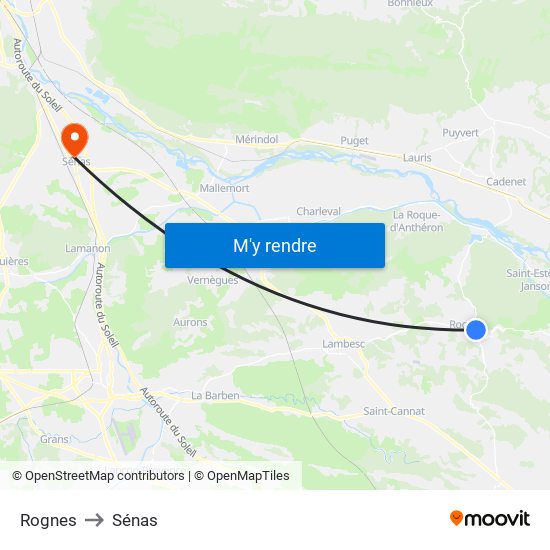 Rognes to Sénas map