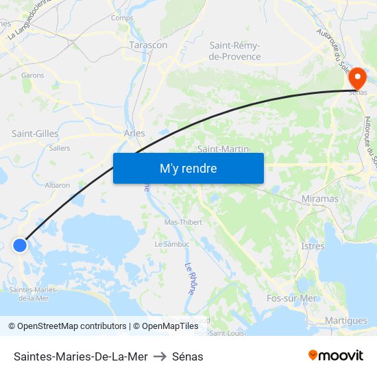 Saintes-Maries-De-La-Mer to Sénas map
