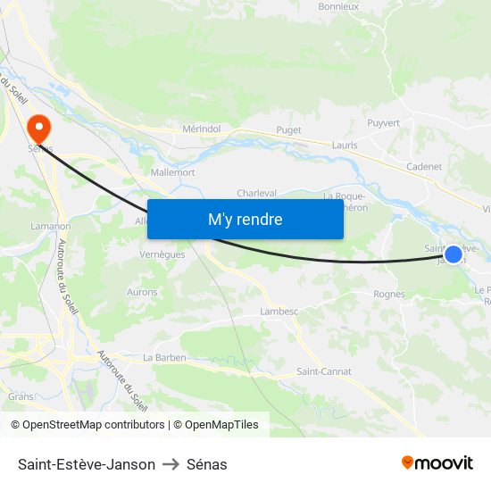Saint-Estève-Janson to Sénas map