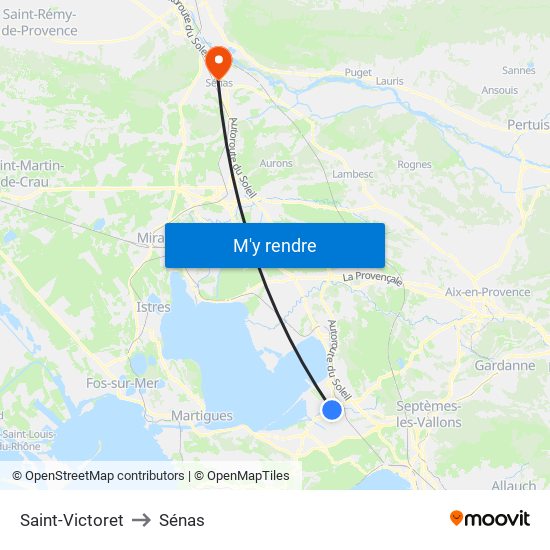 Saint-Victoret to Sénas map