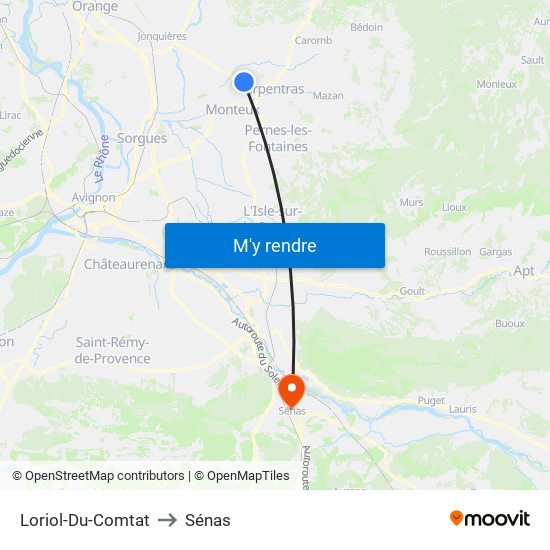 Loriol-Du-Comtat to Sénas map