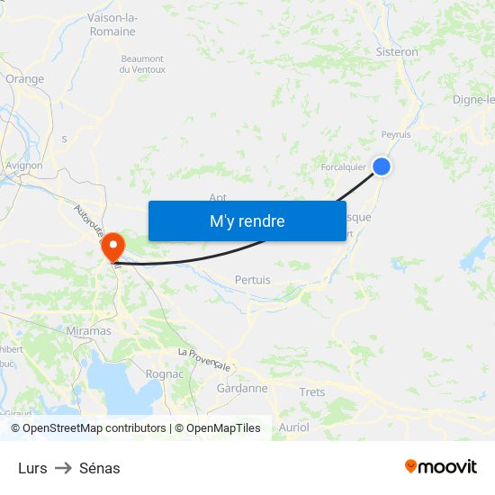 Lurs to Sénas map
