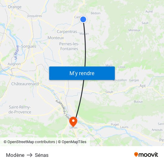 Modène to Sénas map