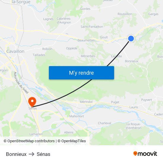 Bonnieux to Sénas map