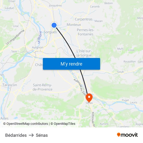 Bédarrides to Sénas map