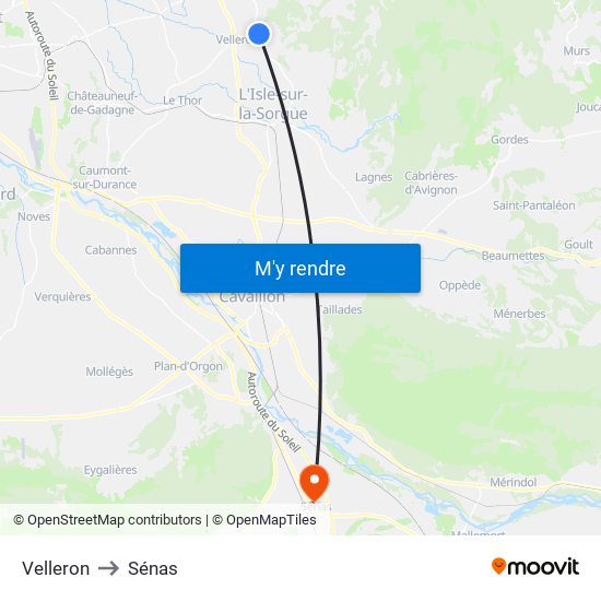 Velleron to Sénas map