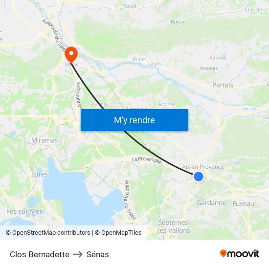 Clos Bernadette to Sénas map
