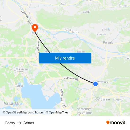 Corsy to Sénas map