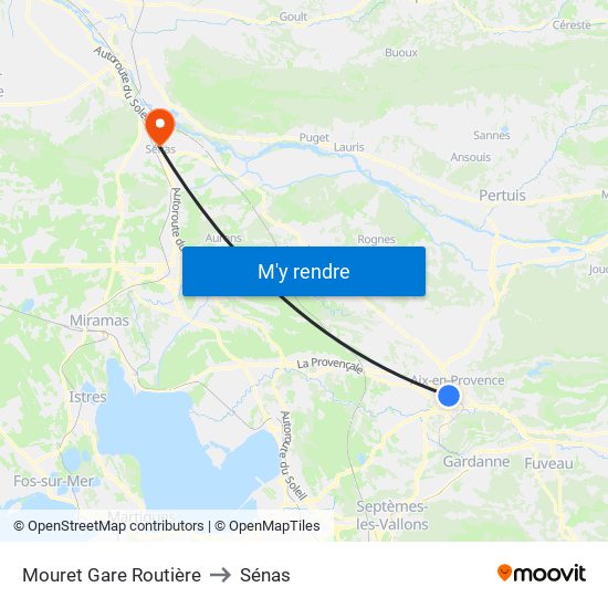 Mouret Gare Routière to Sénas map