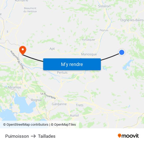 Puimoisson to Taillades map