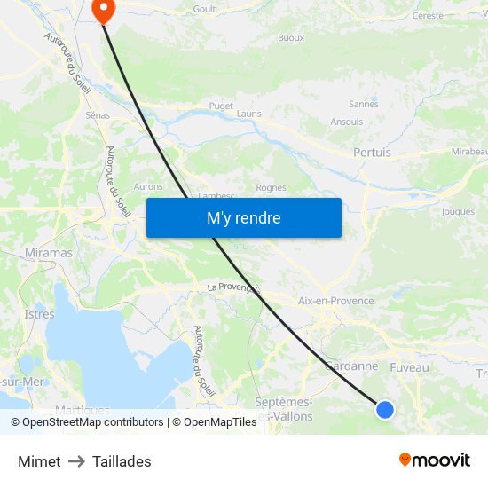 Mimet to Taillades map
