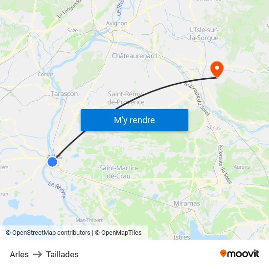 Arles to Taillades map