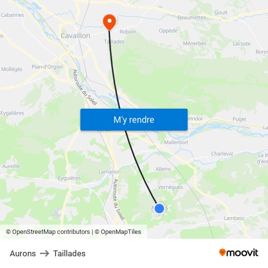 Aurons to Taillades map