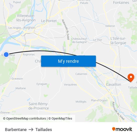 Barbentane to Taillades map