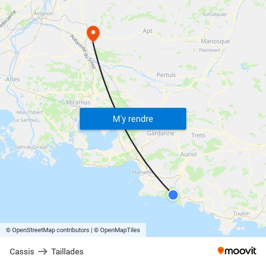 Cassis to Taillades map
