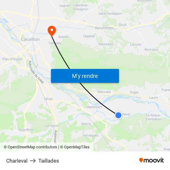 Charleval to Taillades map