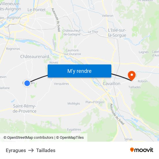 Eyragues to Taillades map