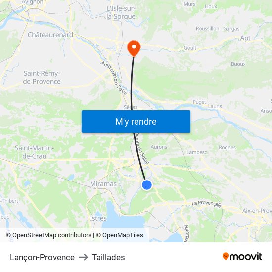 Lançon-Provence to Taillades map