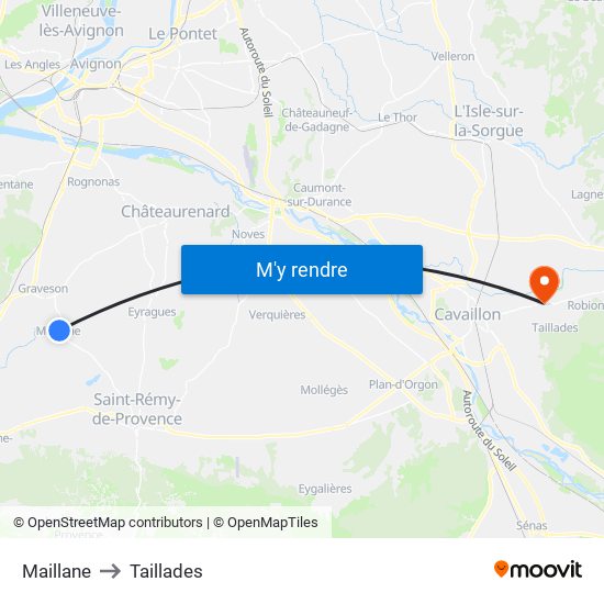 Maillane to Taillades map