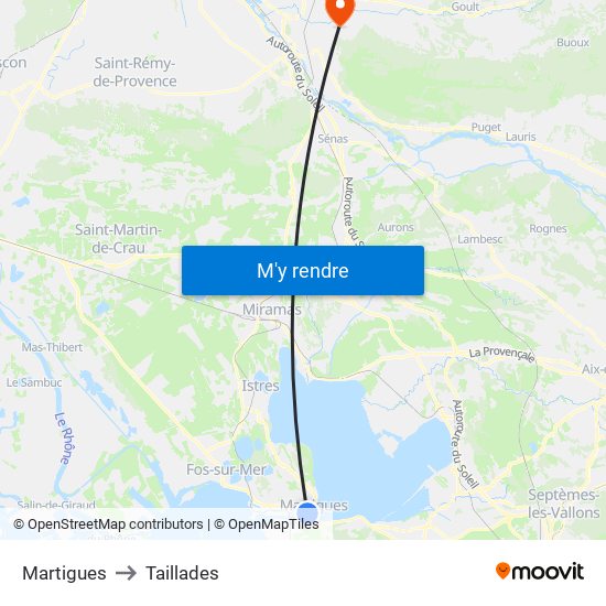 Martigues to Taillades map