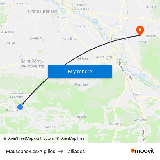 Maussane-Les-Alpilles to Taillades map