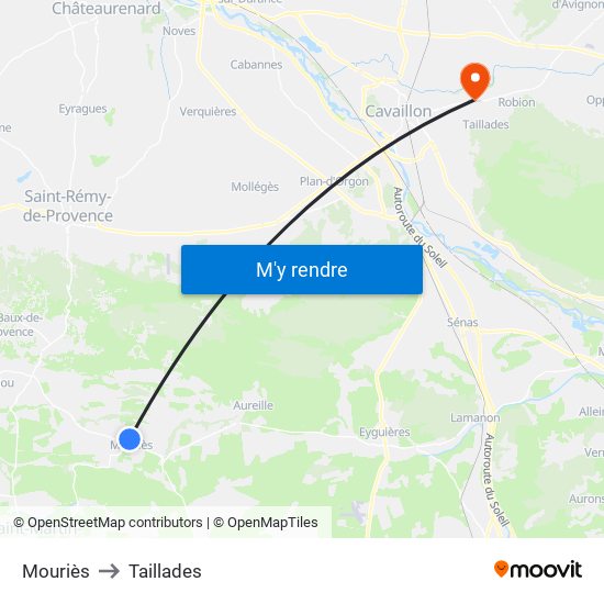 Mouriès to Taillades map