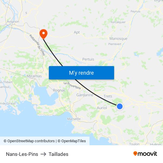 Nans-Les-Pins to Taillades map