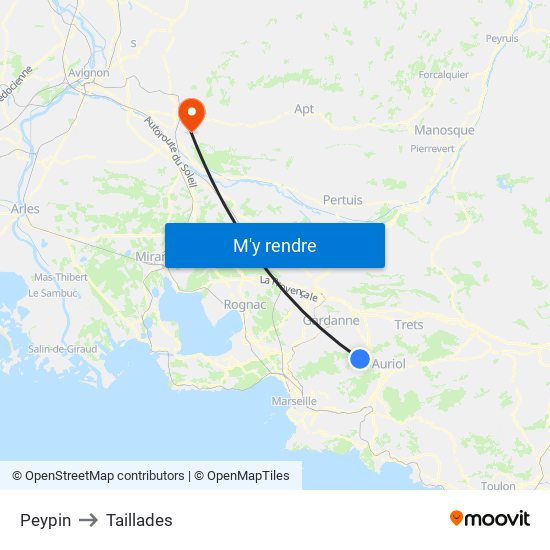 Peypin to Taillades map